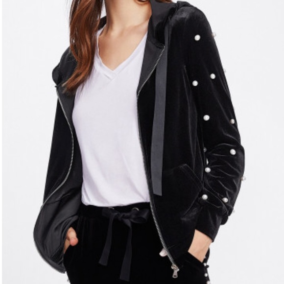 Boutiques Tops - Pearl Beaded Velvet Hoodie